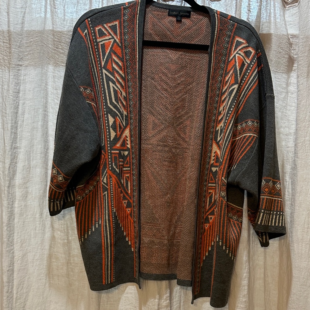 Jealous Tomato Geometric Cardigan in Gray and Orange